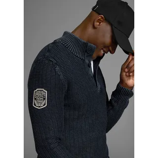 Troyer MAN'S WORLD "Bis Größe 5 XL", Herren, Gr. M (48/50), blau (dunkelblau), Grobstrick, Obermaterial: 100% Baumwolle, washed, regular fit, Rippstrickbündchen, Pullover Troyer, mit Ärmelbadge