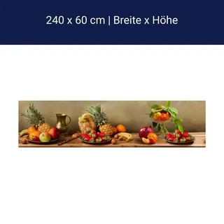 Küchenrückwand Obst Nüsse Erdbeeren Ananas Granatapfel M1180 – Hartschaum / 240cm / 60cm