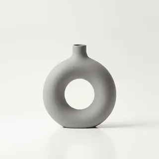 Dekorative Runde Vase Mit Loch, Grau, Für Blumen, Minimalistisch