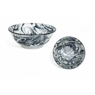 WestCraft Servierschüssel Japan-Bowls ASIATICA, Drachengott Edition, Porzellan-Schalen, 20,5 cm, Porzellan, Hochwertig, asiatische Ramen-, Reis-, Nudel-, Udon-, Suppen-Schüssel grün