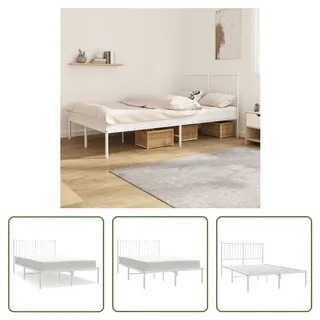 The Living Store Bettgestell mit Kopfteil Metall Weiß 120x190 cm - Weiß