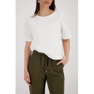Sweatshirt MONARI "Sweatshirt Perlenschmuck", Damen, Gr. 36, weiß (ecru), Web, Obermaterial: 100% Baumwolle, bestickt, unifarben, regular fit taillenbedeckt, Rundhals, eingesetzt gerader Abschluss, Sweatshirts Sweatshirt, mit Blumenstickerei