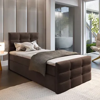 masseno Boxspringbett AMON 100x200 cm mit Bonell Matratze und Topper, Polsterbett mit Bettkästen -Braun, COSMIC 800 - Braun