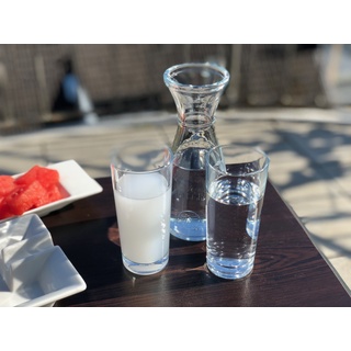 Topkapi 200.315-3-TLG Gedeck-Set aus Glas für Raki/Ouzo “Saloniki”, 2 Original Raki Ouzo Gläser und eine Karaffe