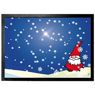 1art1 Weihnachten Kleiner Wichtel In Verschneiter Winternacht Fußmatte Dekomatte Innenbereich | Design Türmatte 70x50 cm