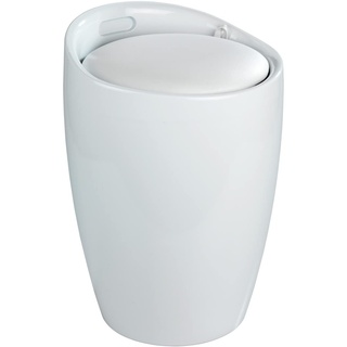 WENKO Canaro Wäschesammler Badhocker Sitzhocker Hocker mit Stauraum [Abnehmbares Sitzkissen] | Wäschetruhe | 20 L für das Badezimmer | Weiß