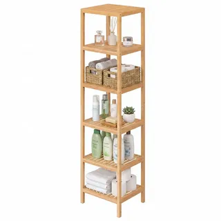 Songmics Badezimmerregal Bambus Standregal mit 6 Ebenen, 33 x 33 x 178,5 cm, Naturfarben