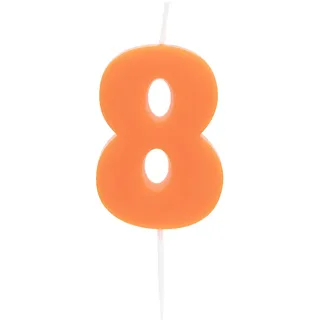 Idena 50088 - Zahlenkerze 8 in Orange, Geburtstagskerze aus Paraffinwachs, lebensmittelecht, Größe Zahl ca. 6 x 4 x 0,8 cm, Länge Spieß ca. 2,5 cm