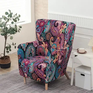 Highdi Stretch Sesselbezug Sesselhusse mit Armlehnen 1 Sitzer Sesselüberwurf Weicher Waschbarer Wohnzimmer Sesselschoner für OSKARSHAMN Ohrensessel mit Elastischem Band (Lila Paisley)