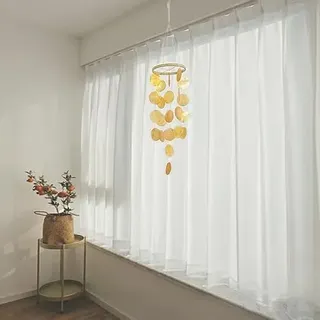PTNKUIIY Capiz Muschel Windspiele- Elegantes Garten Perlmutt Fensterschmuck für Terrasse, Balkon Hängende Handgefertigte Dekorative Windspiele für Drinnen Draußen Garten Deko Gartendekoration - Gelb
