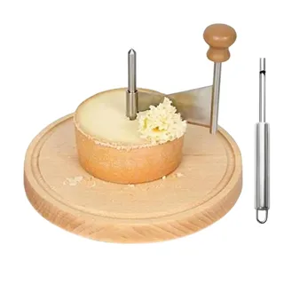 Käse Curler - 22cm Schokoladen Hobel | Manueller Käsehobel Holzbrett, Für Tête De Moine & Schokolade, Edelstahl Rosetten-Schneider, 1er Pack, Natur Silber, Qualität