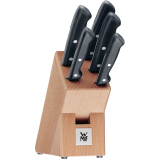 WMF Messerblock, Natur, Schwarz, Holz, Metall, 6-teilig, Buche, Kochen, Küchenmesser, Messersets