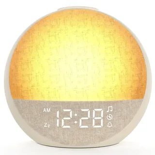 Tageslichtwecker Sonnenaufgangswecker für sanftes Aufwachen,Lichtwecker mit 7 Wecktöne,30 Naturgeräusche,Timer, Snooze,Wecker mit dimmbar 11 Farben
