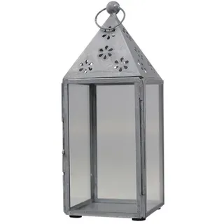 Chic Antique Kerzenlaterne Laterne Metall Glas Vintage Deko Antik Grau verschiedene Größen, Romantisches Dekor Rustikales Antik Finish 22 cm