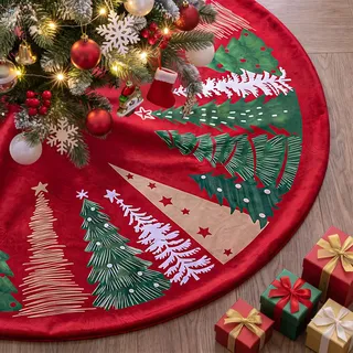 Lanpn Weihnachtsbaum Rock 40cm Weihnachtsbaumdecke Pad Samt Weihnachtsbaum Decke Abdeckung Klein Rund Christbaumständer Teppich für Winter Neujahr Innen Zuhause Weihnachtsbaum Deko (Rot)