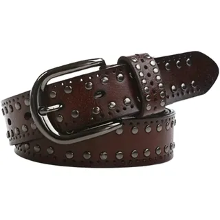 AGUTALITHIC Hohl ösen Nietengürtel Damen Und Herren Runde Nieten Gürtel Mit Punk Style Cosplay Hip Hop Ledergürtel Rock Guertel Für Oder Gothic-Outfits(105cm/41, Coffee)