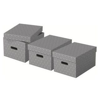 Esselte Aufbewahrungsbox Home M 628283, 19L, mit Deckel, Pappe, grau, 27 x 37 x 21cm, 3 Stück