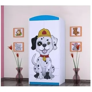 BDW - Kinder Kleiderschrank - Kinderschrank Super Hunde Motiv - Aufbewahrungsschrank für Jugendzimmer, Kinderzimmer - Drucke aus sicheren Farben - 187x88x54cm - Blau - Hund Feuerwehrmann