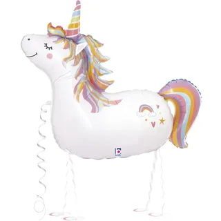 Betallic 18107-P Folienballon Einhorn mit Leine, Mehrfarbig, Ballon, 1 Stück, 14.5 x 18.5 x 0.25 cm, Kinder, Unisex-Kinder