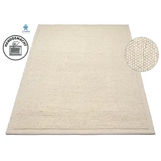 OTTO home Wollteppich OTTO HOME "Wolly Rahmen, handgewebt, Wolle" Gr. 1, weiß (natur), B:60cm H:14mm L:90cm, Kunstfaser, Wolle, Teppiche, einfarbig, Teppich, Wohnzimmer, Schlafzimmer, Esszimmer