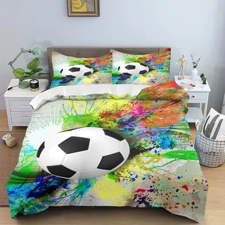 WEQEER Fussball Bettwäsche 135x200 Jungen Teenager Mikrofaser 3D Druck Fussball Kinderbettwäsche Fußball Bettwäsche Set Fußball Bettbezug (6,135x 200 cm)