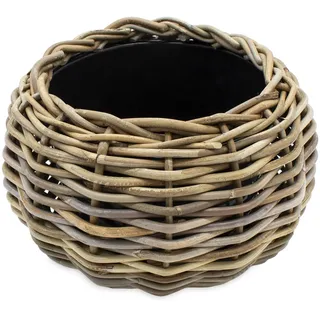 Spetebo Rattan Pflanztopf Mit Kunststoff Einsatz - 29 X 19 Cm - Garten Deko Blumenkorb Shabby Natur