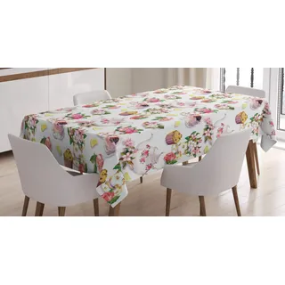 ABAKUHAUS Jahrgang Tischdecke, Bunte Retro Teekannen, Pflegeleicht mit Modernster Druck Technologie Waschbar und Personalisiert, 140 x 170 cm, Weiß Rosa