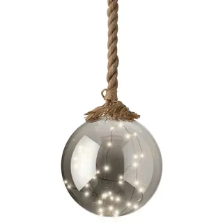 Lumineo LED Dekofigur, Dauerlicht, klassisch warm, LED Glaskugel mit Seil 19cm zum Aufhängen Klassisch Warm Grau grau