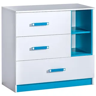 Feldmann-Wohnen Kommode, Weiß, Türkis, Holzwerkstoff, 3 Schubladen, Rechteckig, 90x83x40 cm, Wohnzimmer, Kommoden & Sideboards, Kommoden