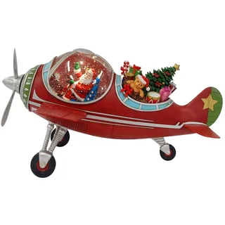 Musicboxworld Spieluhr Großes Flugzeug mit Weihnachtsmann in der Schneekugel