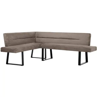 beautysofa | Eckbank CRESTO Cappuccino Links, Polsterbank mit Rückenlehne, Eckbank für Esszimmer und Küche, schwarze Metallkufen, moderner Essplatz - Bronze/Schwarz