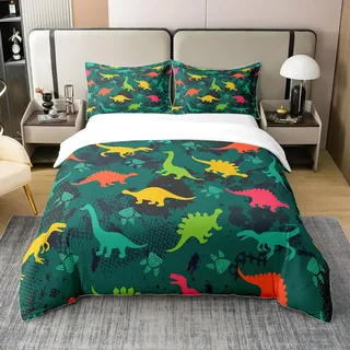 100% Baumwolle Dinosaurier Bettwäsche Set,Kinder Bettbezug 135x200,Alte Dinosaurier Bettwäsche Set für Jungen Teens,Vintage Wildlife Tier Muster Leichte Tagesdecke Abdeckung Schlafzimmer Dekor,Bunte