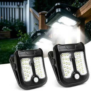 2 Stück Clip-on Solarleuchten Wasserdicht IP65 mit Bewegungsmelder, Solarlampen für Außen, 30 LEDs mit 4 Modi & Mücken abwehren, Solar Lampe für Garten Geländer Dachrinnen Zaun Beleuchtung