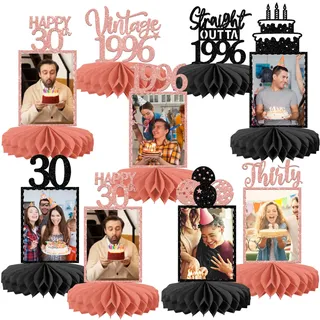 8 Stück 30th Geburtstag Tischdeko Vintage 1996 Schwarz Gold Tischdeko Thirty Hello 30 Straight Outta 1996 Wabe Dekorationen für Männer Frauen 30. Geburtstag Thema Party Dekorationen Rosegold