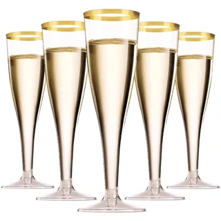 50er-packung Champagnergläser Mit Goldrand, 150 Ml, Wiederverwendbare Champagnergläser Mit Stiel Für Gartenhochzeiten, Tagespartys, Babypartys (5 X 17 Cm)