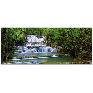 Glasbild ARTLAND "Tiefen Wald Wasserfall" Bilder Gr. B/H: 125 cm x 50 cm, Gewässer, 1 St., grün Glasbilder