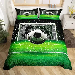 Loussiesd Fußball Sport Bettwäsche Set 135x200cm Teens Fussball und Fußballplatz Bettbezug Set Athleten Schlafzimmer Dekor Bettwäsche-Set für Kinder Jungen Männer Sport Thema Betten Set, Mikrofaser