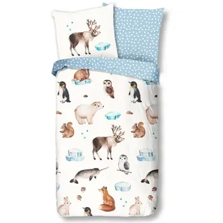 good morning Kinderbettwäsche BIBER Bettwäsche COLD warm & kuschelig weich Flanel, Biber, 2 teilig, Kinderbettwäsche Polar Pinguin Eisbär Elch Eule Winter blau