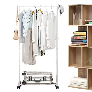 Generisch Offener Kleiderschrank System, Kleiderstange Doppelt Stabil, Doppelschienen Kleiderständer, Robuste Kleiderstange Mit Rollen, Robuste Kleiderstange Mit Unterem Gestell Und Rollen