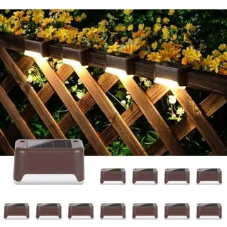 Solarleuchten Für Den Außenbereich, 12er-pack Treppenleuchten, Wasserdichte Led-leuchten Für Treppen, Stufen, Zäune, Garten, Terrasse, Dachrinnen, Wege Und Dekorationen (braun, Warmweiß) [e-class Crez