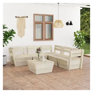 furnicato Garten-Essgruppe 6-tlg. Garten-Paletten-Lounge-Set Imprägniertes Fichtenholz beige
