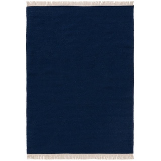 Wollteppich Liv, benuta, rechteckig, Höhe: 5 mm, Wolle, handgewebt, Mit Fransen, Minimalistisch, Wohnzimmer blau 170 cm x 240 cm x 5 mm