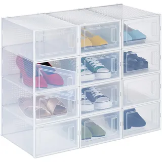 Relaxdays Schuhbox 12er Pack 1-tlg. Transparent/Weiß