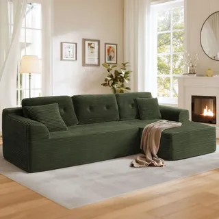 VASAGLE Modulares Sofa, Ecksofa mit Liege rechts, 242 cm breit, vakuumverpackt, keine Montage erforderlich, Waldgrün - Grün