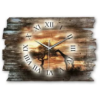 Kreative Feder Designer Wanduhr „Giraffe“ aus Holz 40x27cm im Shabby Style Design - Designeruhr mit flüsterleisem Uhrwerk ohne Ticken (Giraffe, leises Quarzuhrwerk)