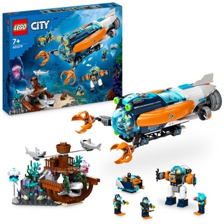 LEGO 60379 City Forscher-U-Boot Spielzeug, Unterwasser-Set mit Drohne, Mech, Minifiguren von Tauchern und Tierfiguren, Geschenk zum Geburtstag für...