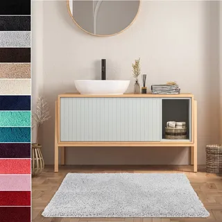 casa pura Badteppich Sky Soft - Flauschige, rutschfeste & Weiche Badematte | Bad & Duschvorleger für Badewanne Dusche & Toilette | Maschinenwaschbar & schnell trocknend | 50x80 cm - Silbergrau