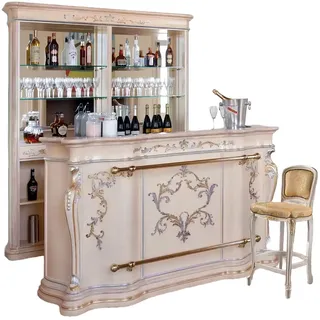JVmoebel Barschrank Klassische Bartheke Barschrank Designer Möbel Massivholz Vitrine Bar (2-St., Nur Barschrank + Bartheke) Made in Europa beige