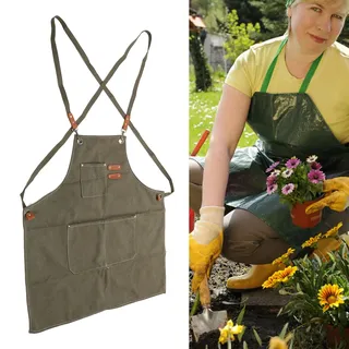 Kochschürze, Klassische Schürze, Küchenschürze, Dickes Canvas, Minimalistisches Design, Handgefertigt, Große Schürze, Grau/grün, 1 Schürze, 2 Verschlüsse