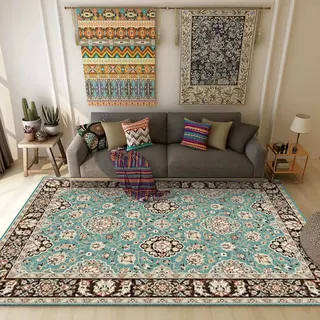 Rururug Teppich Quadratisch Kurzflor für Wohnzimmer Schlafzimmer Moderner Korridor Badezimmer Küche Büro Sofa dekorativen Balkon betten, Traditionelles Vintages Blumenmuster 150 x 150 cm